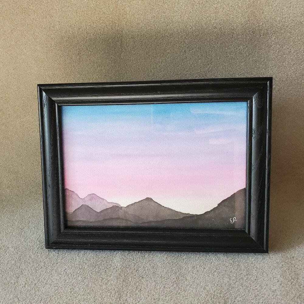 Handmade Mountain Sunrise Watercolor Art - Picture 2 of 2